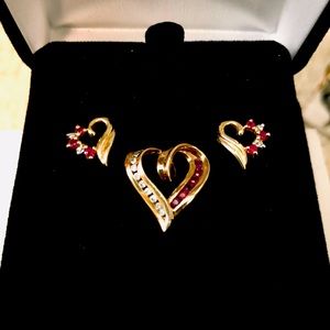 Ruby & Diamond Earrings & Pendant Set